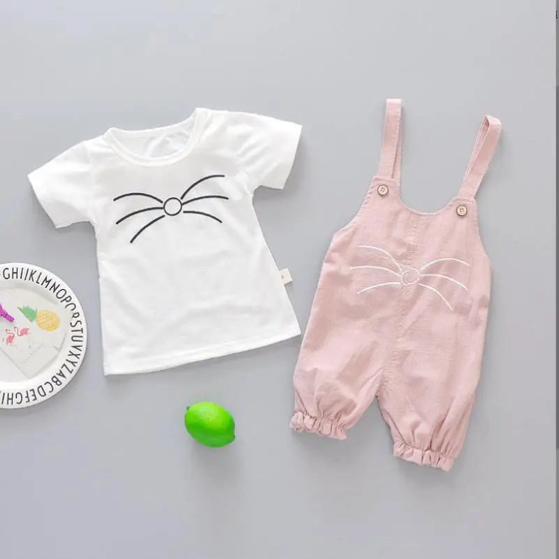Children'S Cotton Sleeveless Suit 2024 Summer Girls Summer Clothes 0-4 Years Old Bow T-Shirt + Shorts Trendy Clothing