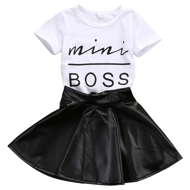 Pudcoco US Stock New Casual Kids Girls Clothes Set Short Sleeve Cotton T Shirt Tops+Skirt Outfits Toddler Clothes Set UK