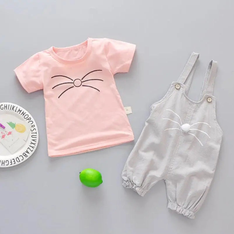 Children'S Cotton Sleeveless Suit 2024 Summer Girls Summer Clothes 0-4 Years Old Bow T-Shirt + Shorts Trendy Clothing