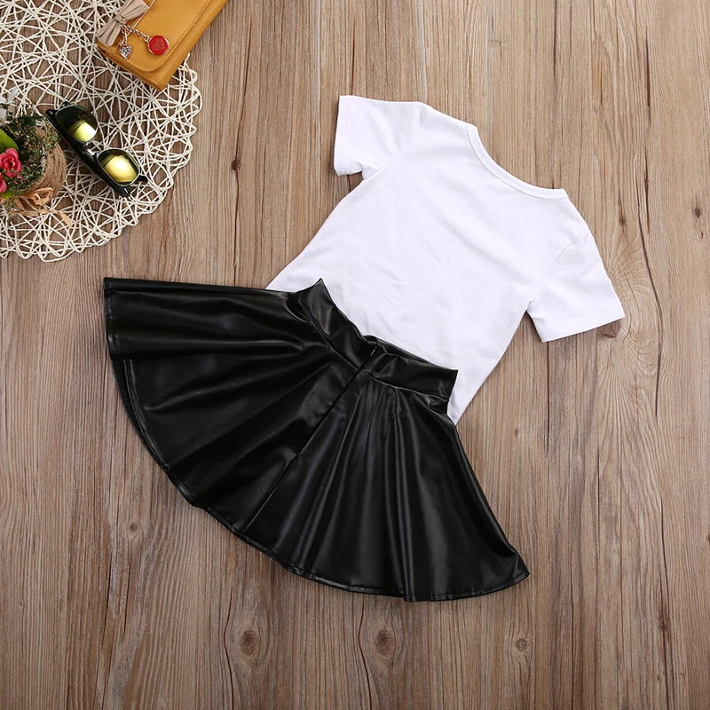 Pudcoco US Stock New Casual Kids Girls Clothes Set Short Sleeve Cotton T Shirt Tops+Skirt Outfits Toddler Clothes Set UK