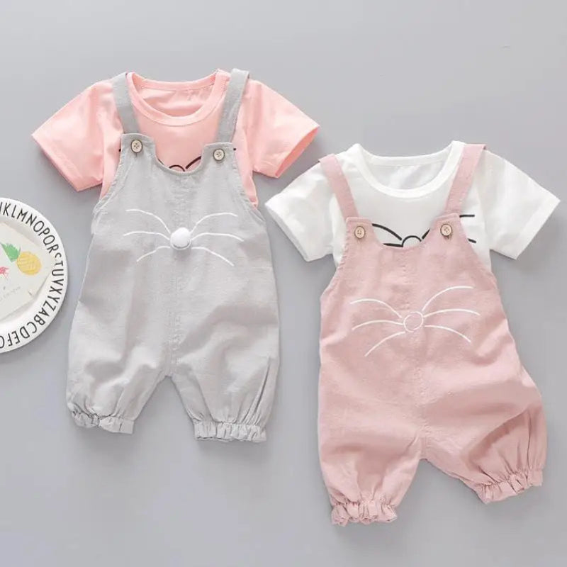 Children'S Cotton Sleeveless Suit 2024 Summer Girls Summer Clothes 0-4 Years Old Bow T-Shirt + Shorts Trendy Clothing