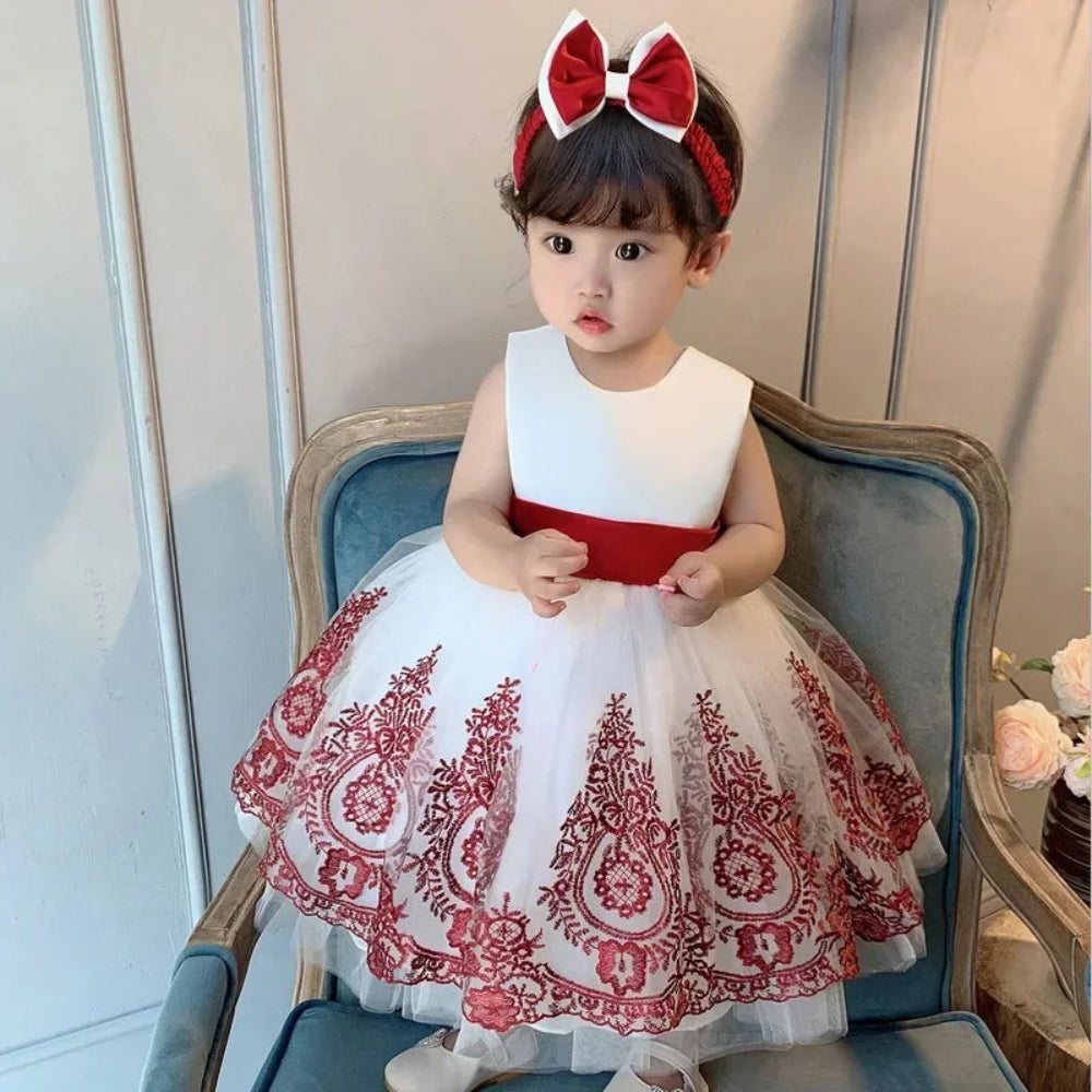 Summer Girls Party Dress Lace Sleeveless Floral Girl Bow Cake Dresses for Weddings Kids Children Clothes E7839