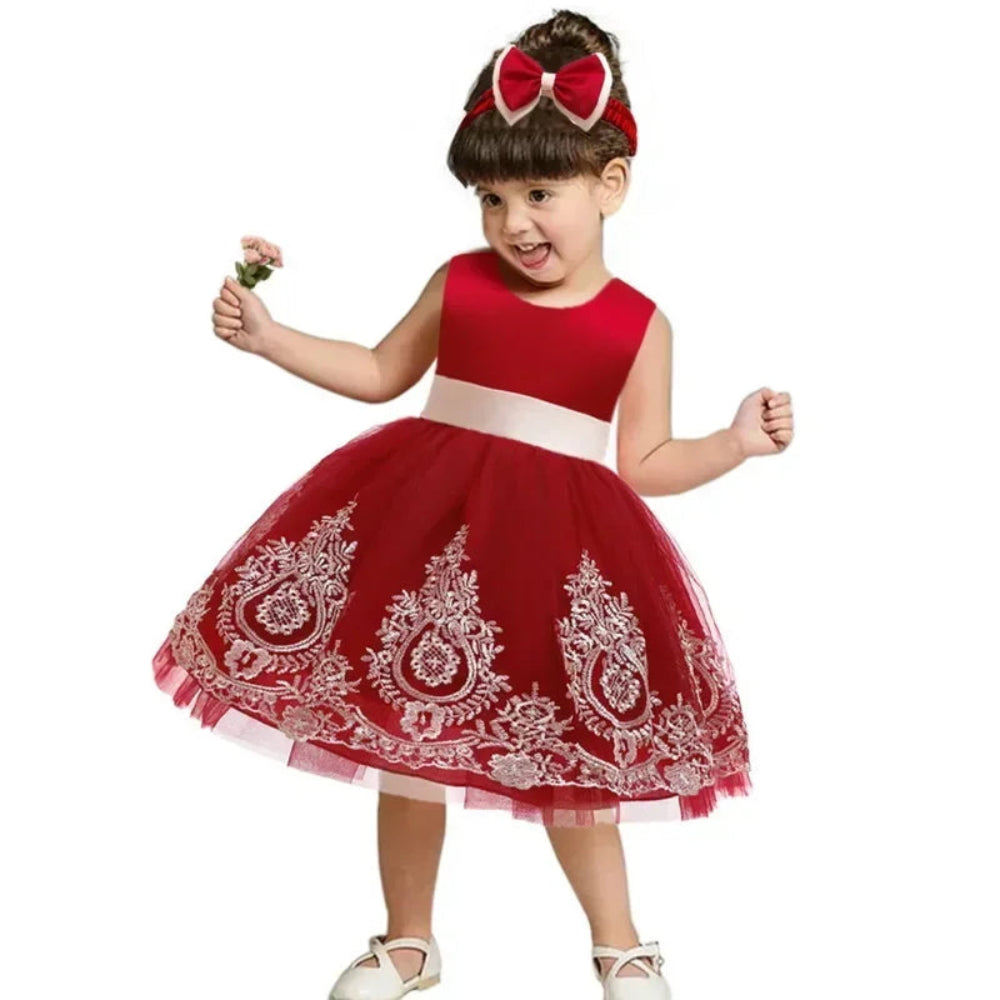 Summer Girls Party Dress Lace Sleeveless Floral Girl Bow Cake Dresses for Weddings Kids Children Clothes E7839
