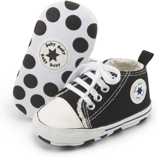 Unisex Baby Boys Girls High Top Sneaker Soft Anti-Slip Sole Newborn Infant First Walkers Canvas Denim Shoes