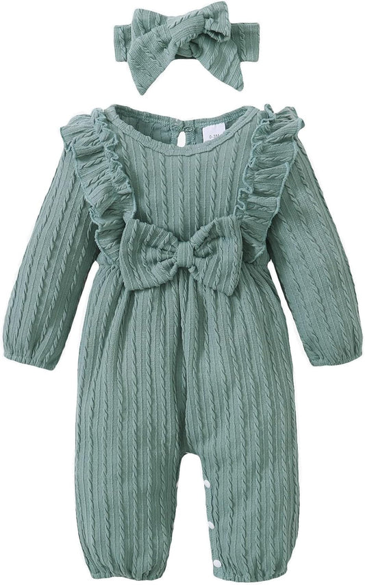 Baby Girl Ruffle Romper & Headband – Fall/Winter Outfit