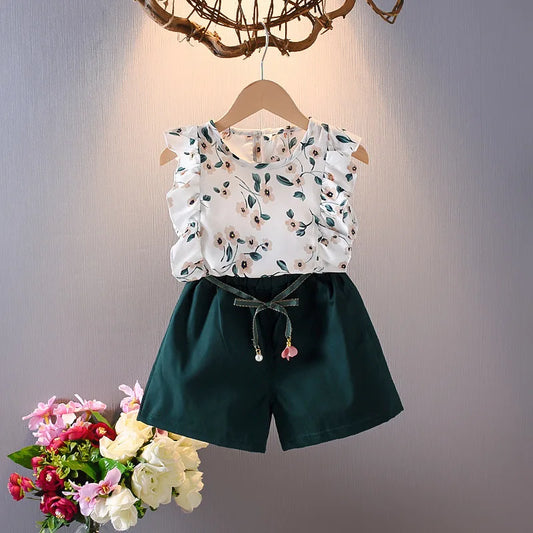 Girls Summer Chiffon Kids Clothes Cotton Set Short Sleeve Suit Baby Girls Boys Set Summer Tops +Short Children'S Wear 2025 New