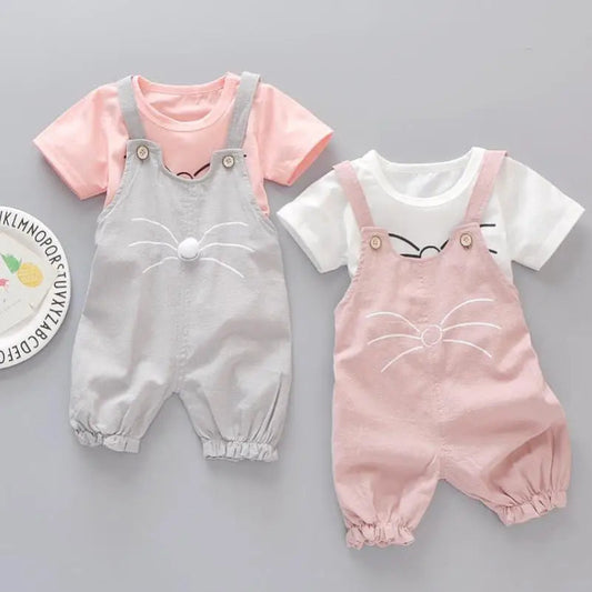 Children'S Cotton Sleeveless Suit 2024 Summer Girls Summer Clothes 0-4 Years Old Bow T-Shirt + Shorts Trendy Clothing