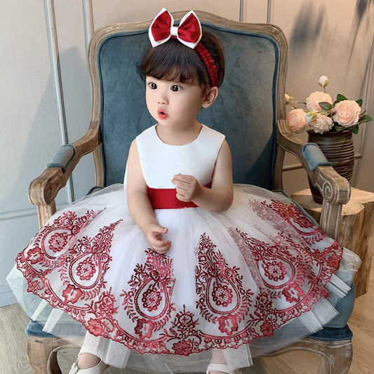 Sleeveless Floral Girl Bow Cake Dress