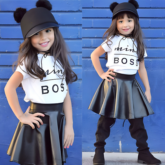 Sweet & Stylish: Toddler Girls’ Cotton Tee + Skirt Set – Casual Comfort