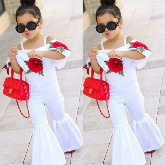 Ruffled Halter Romper with Floral Flair for Little Fashionistas